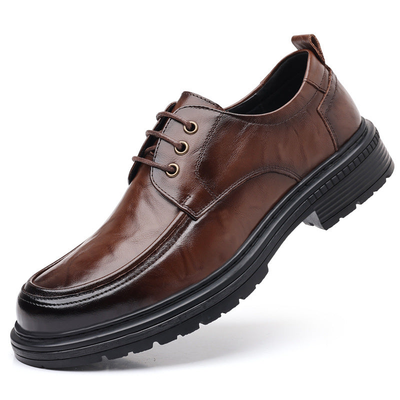 Men's First Layer Cowhide Big Head Thick-soled Business Leather Shoes