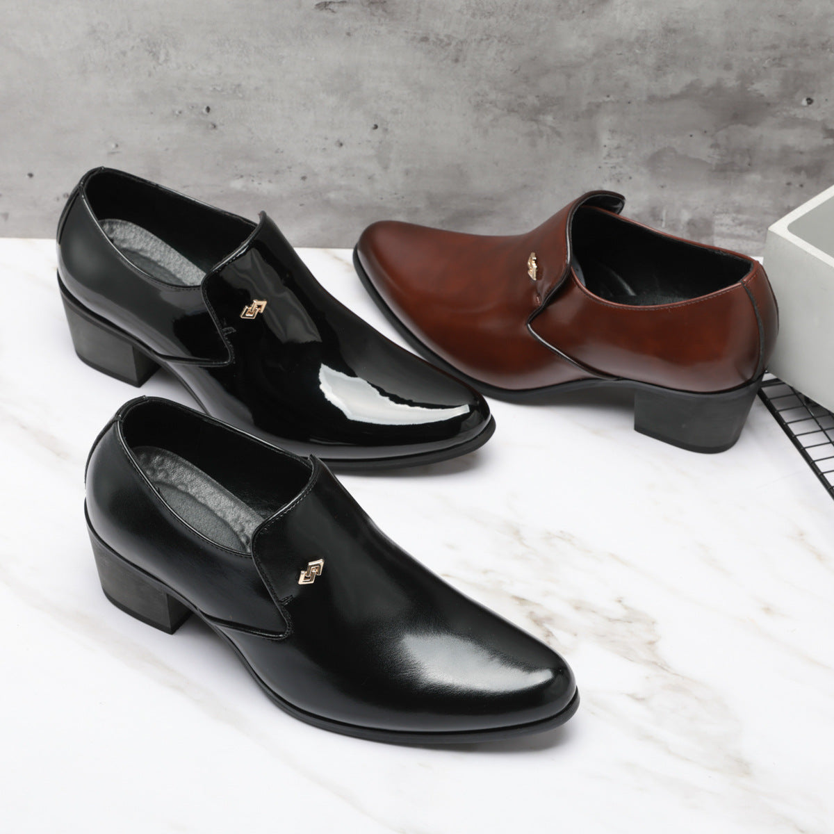Men's Cuban Height Increasing Fashion Slip-on High Banquet Heels