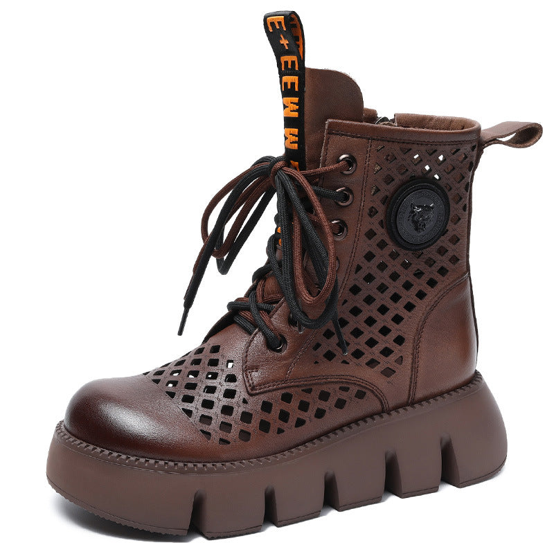 Women's Cowhide Muffin Bottom Ankle Hollow Thin Martin Sandals