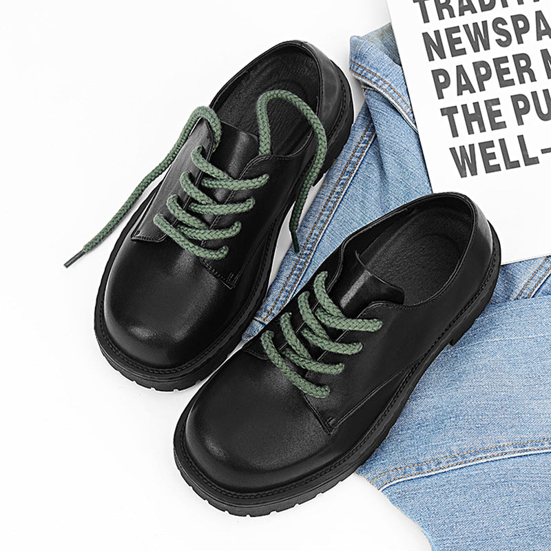 Men's Round Head Thick Bottom Height Increasing Commuter British Leather Shoes