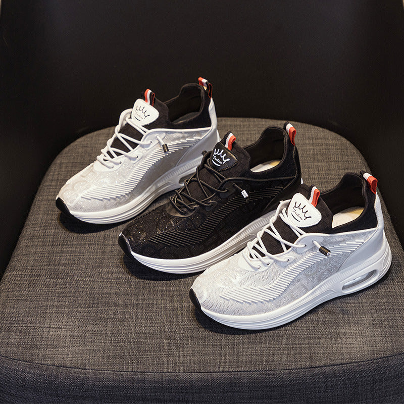 Women's Air Cushion Autumn Versatile Breathable Flying Woven Four Sneakers