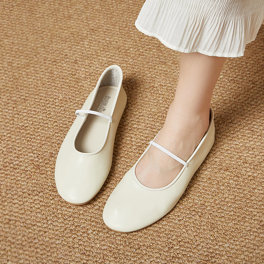 Women's Cowhide Low-cut French Style Grandma Summer Casual Shoes