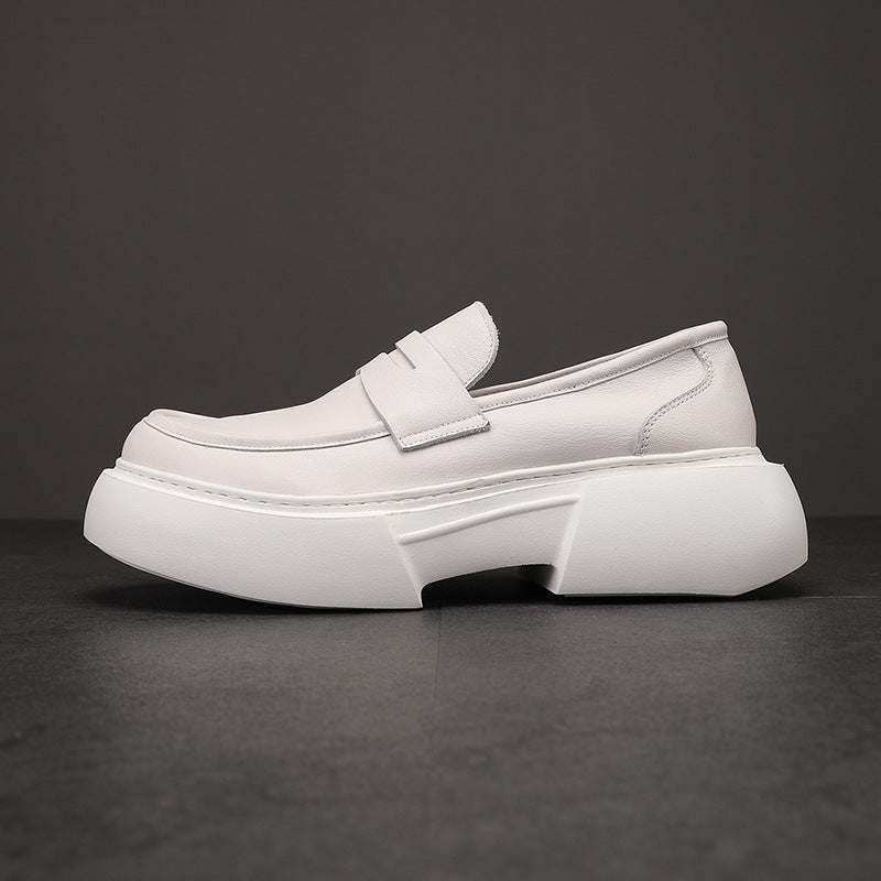 Men's White Slip-on Fashion Raise The Bottom Lazy Korean Loafers