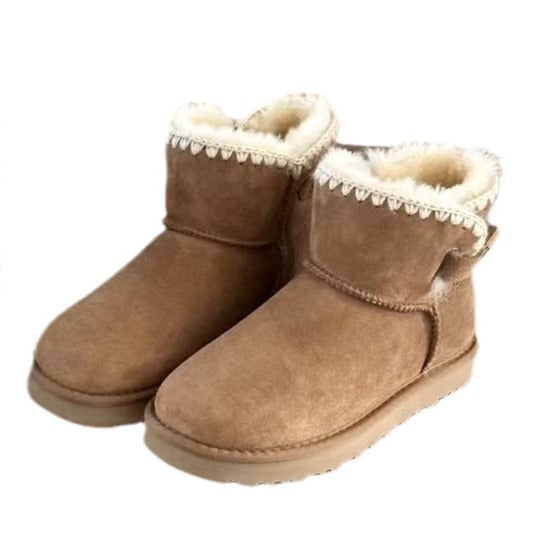 Winter Thick-soled Wool Woven Side Belt Snow Boots
