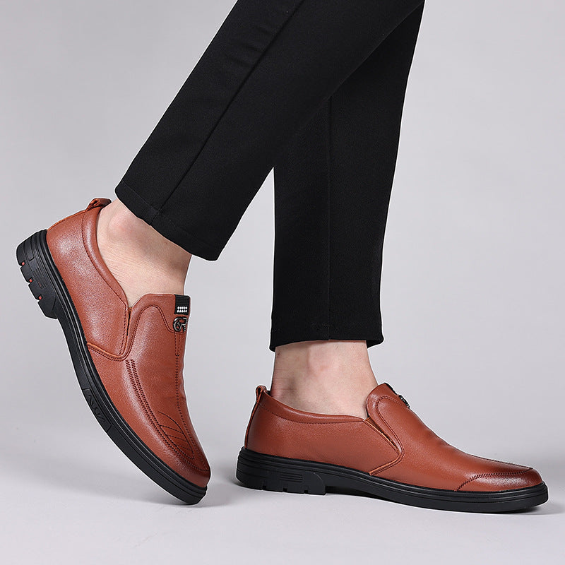 Men's Layer Cowhide Pumps Slip-on Genuine Soft Leather Shoes