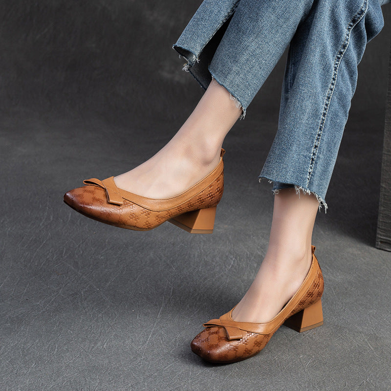 Women's Thick With British Style Pumps Temperament Casual Shoes