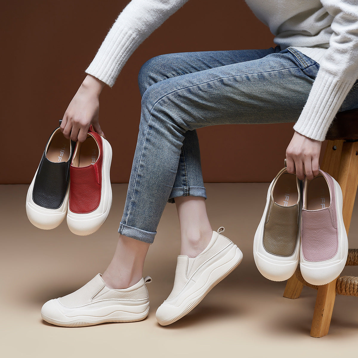 Women's First Layer Cowhide Spring Sports Style Comfortable Women's Shoes