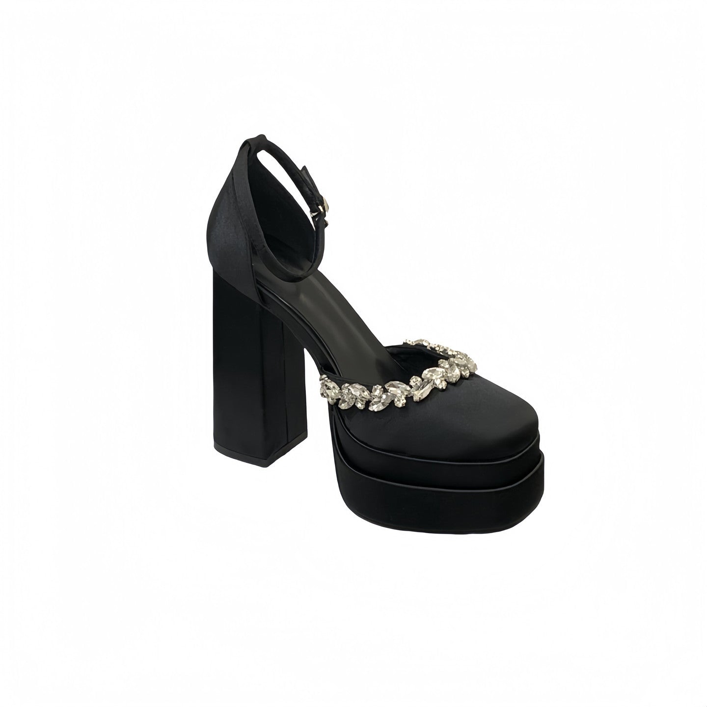 Women's Refined Rhinestone Small Platform Chunky Closed Toe Heels