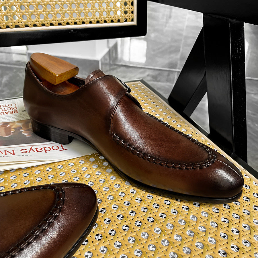 Men's British Cowhide Pointed Business Formal Wear Leather Shoes