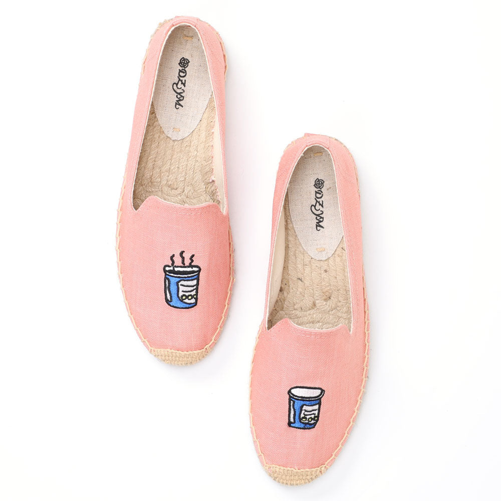 Women's Closed Toe Embroidered Flat Fisherman Fashion Canvas Shoes