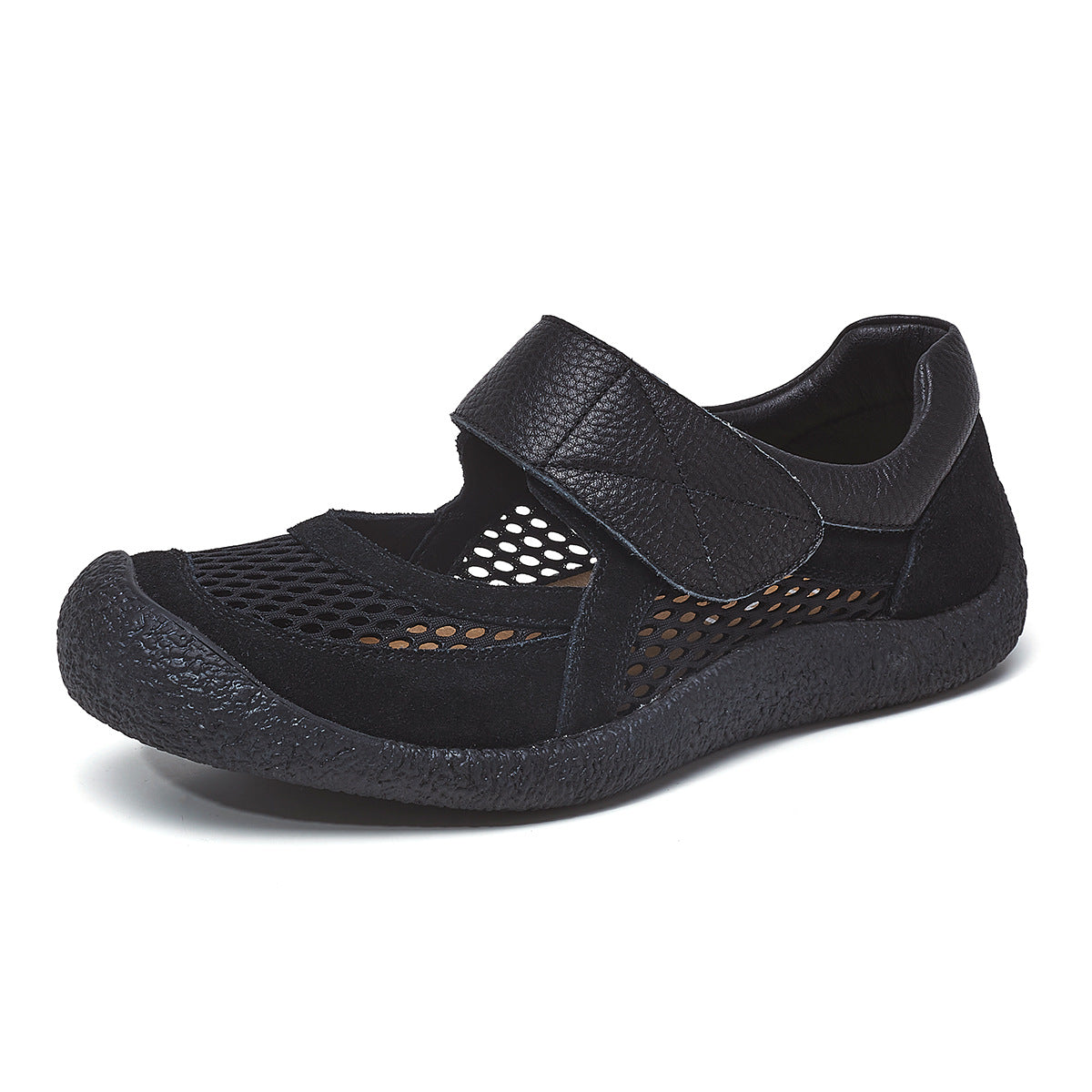 Women's Retro Solid Color Breathable Velcro Genuine Casual Shoes