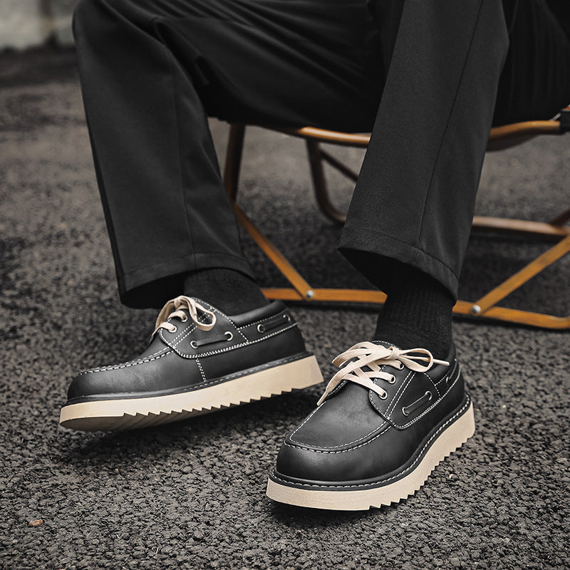 Men's Style Platform Height Increasing Martin Retro British Leather Shoes
