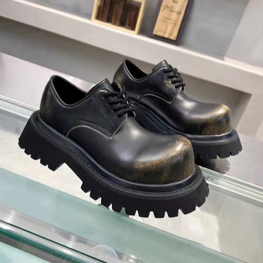 Women's & Men's Mickey Big Head Derby British Style Thick Bottom Round Leather Shoes
