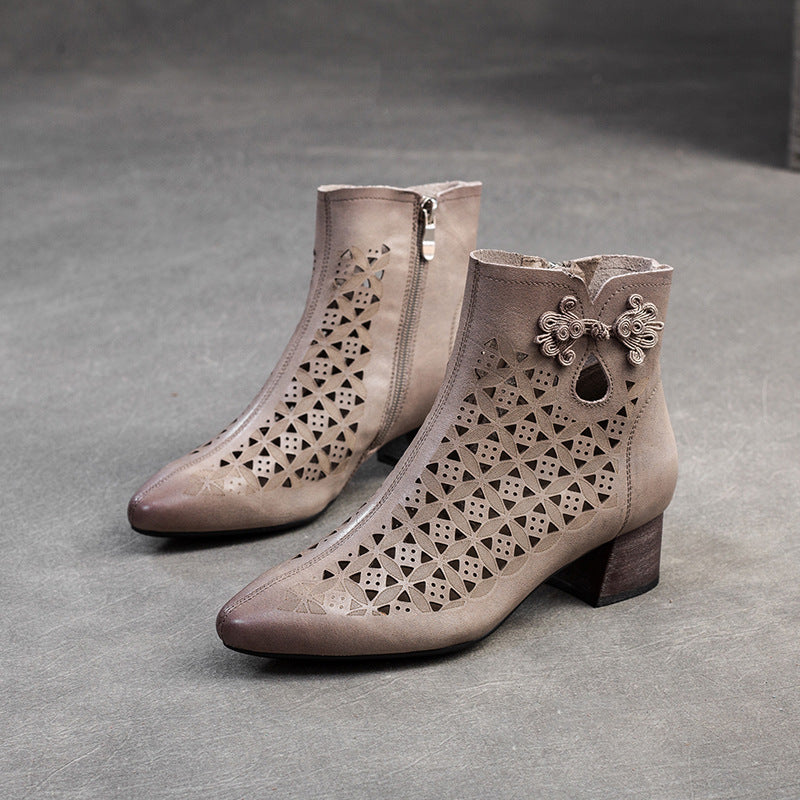Women's National Style Breathable First Layer Cowhide Retro Heels