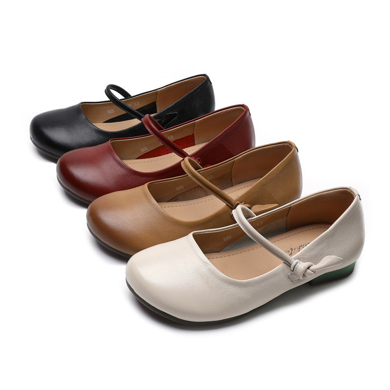 Women's Comfortable Soft Bottom First Layer Cowhide Casual Shoes