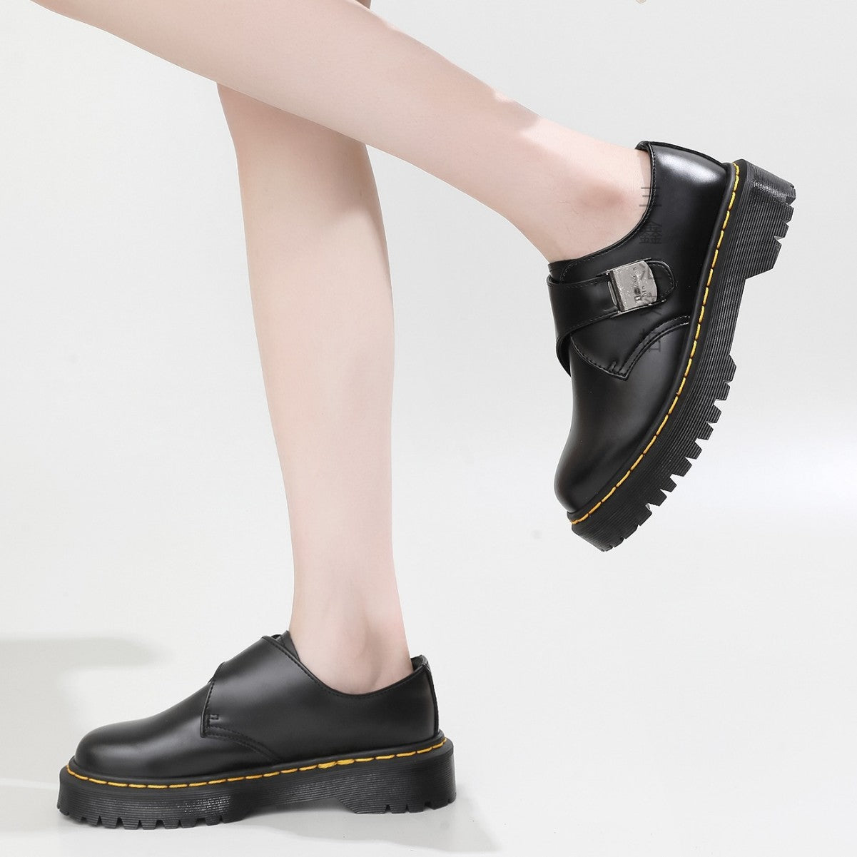 Women's Platform Martin Buckle Cowhide British Style Women's Shoes