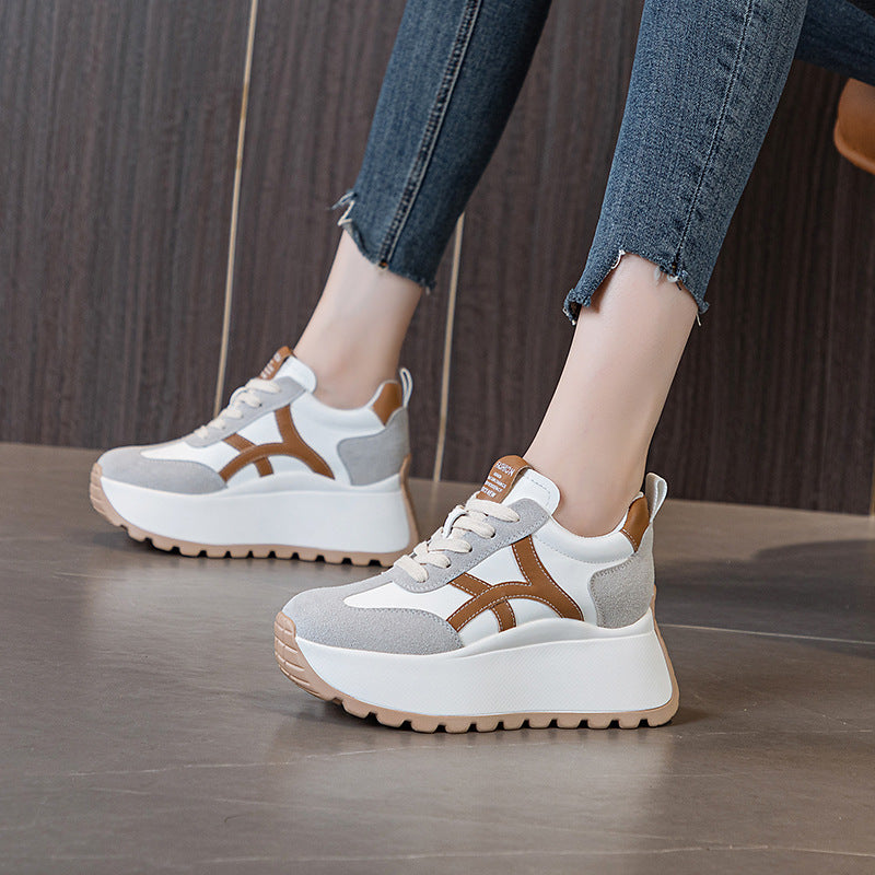 Women's Platform Height Increasing Insole Korean Style Round Women's Casual Shoes