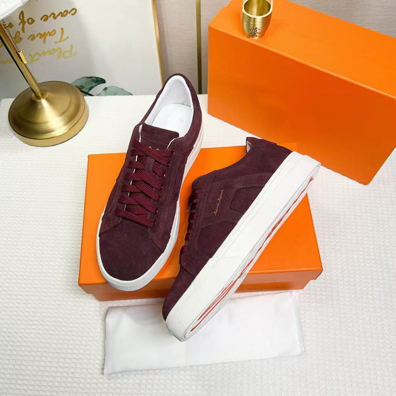 Men's Calfskin Color Matching Lace Up Comfort Sneakers
