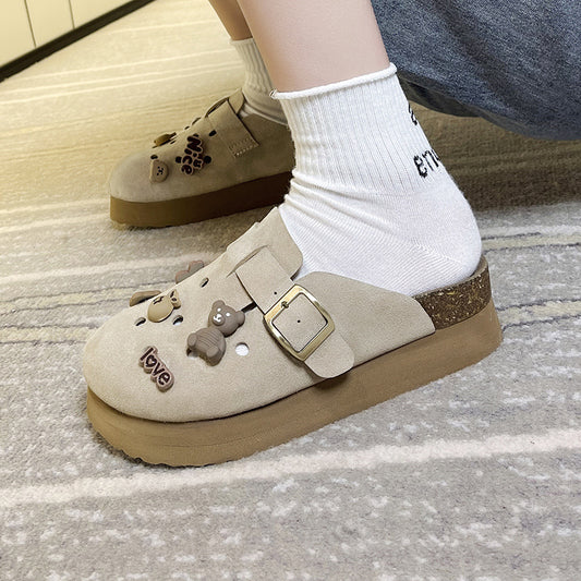 Women's Genuine Thick Bottom Small Size Closed Toe Half Outer Women's Shoes