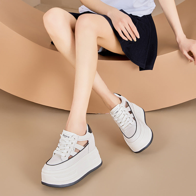 Women's Muffin Thick Bottom Height Increasing Insole Hole Authentic Hollow Casual Shoes