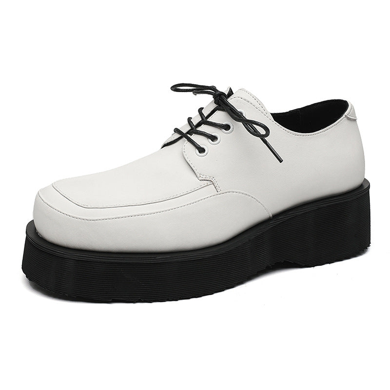 Men's British Style Platform Autumn White Big Leather Shoes