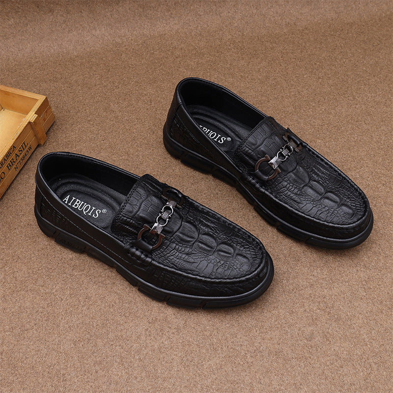 Men's Comfortable Printed Soft Slip-on Crocodile Pattern Men's Casual Leather Shoes