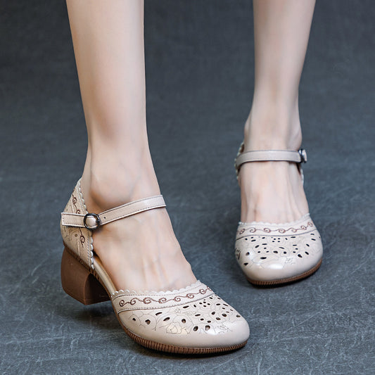 Women's Soft Bottom Top Layer Cowhide Chinese Heels