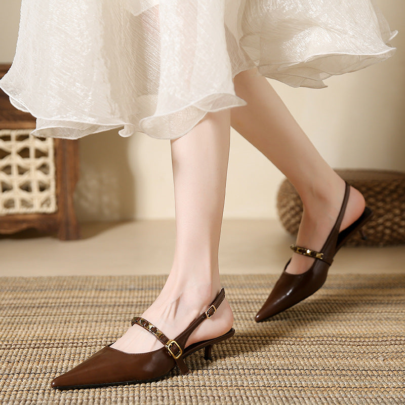 Women's Summer Wear French Style Temperament Pointed Small Short Pumps Heels