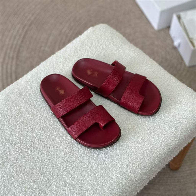 Women's Full Sheepskin Toe Ring Genuine Roman Flat For Sandals