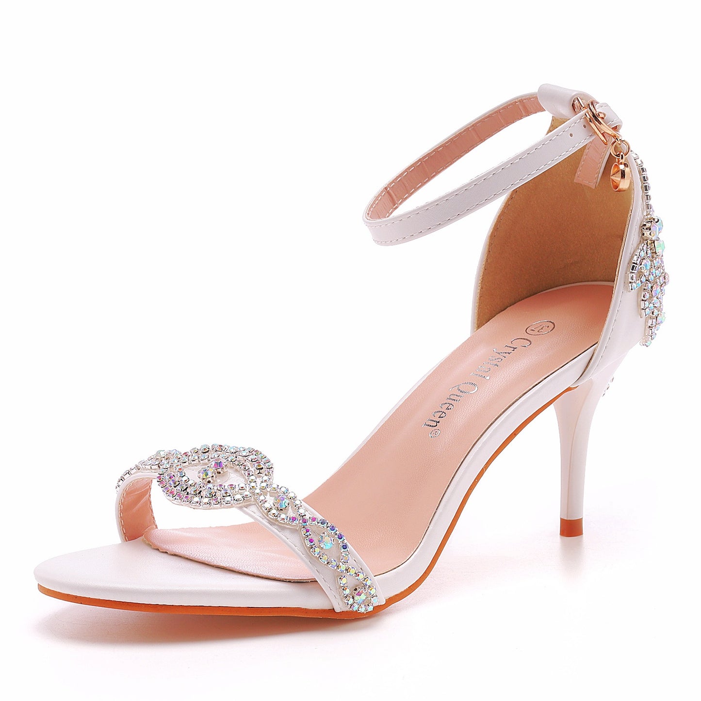 Shallow Mouth Stilettos Crystal Yellow Rhinestone Strip Heels