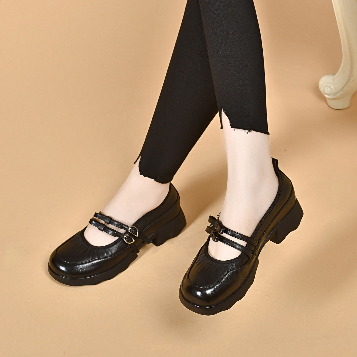 Women's Mary Jane Korean Double-breasted Bow Low-cut Loafers