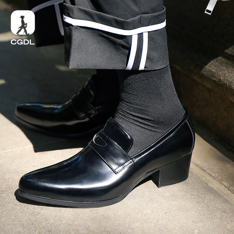 Men's Glossy High Fashion Design Sense Hair Leather Shoes