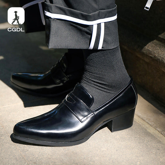 Men's Glossy High Fashion Design Sense Hair Leather Shoes