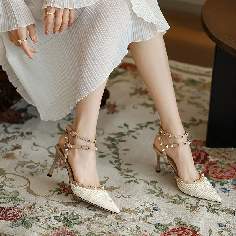 Women's Summer Pointed High Stiletto French Rivet Heels