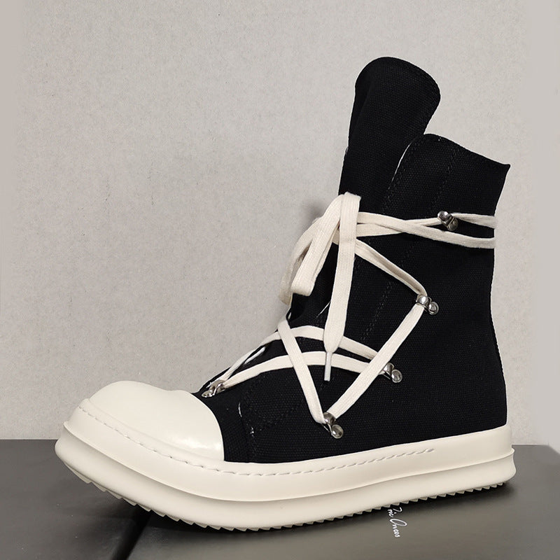 Upgraded Mesh Rivet Board Platform Ankle White Match Dark Sneakers