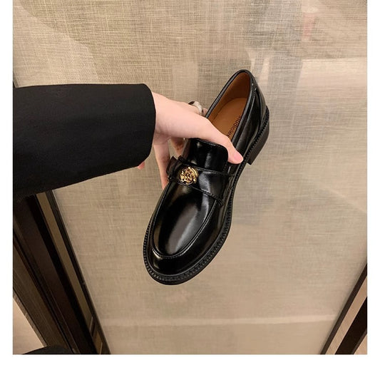 Women's Gold Buckle Round Head Slip-on Thick With Loafers