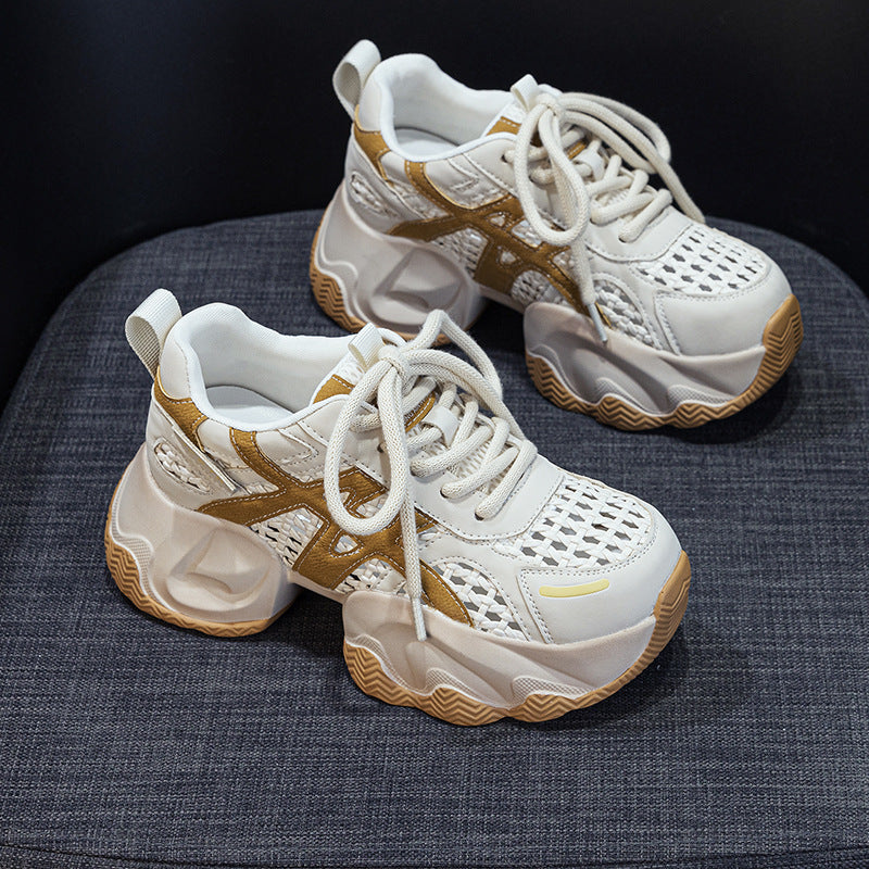 Women's Dad Woven Mesh Summer Thick Bottom Height Increasing Insole Popular Women's Casual Shoes