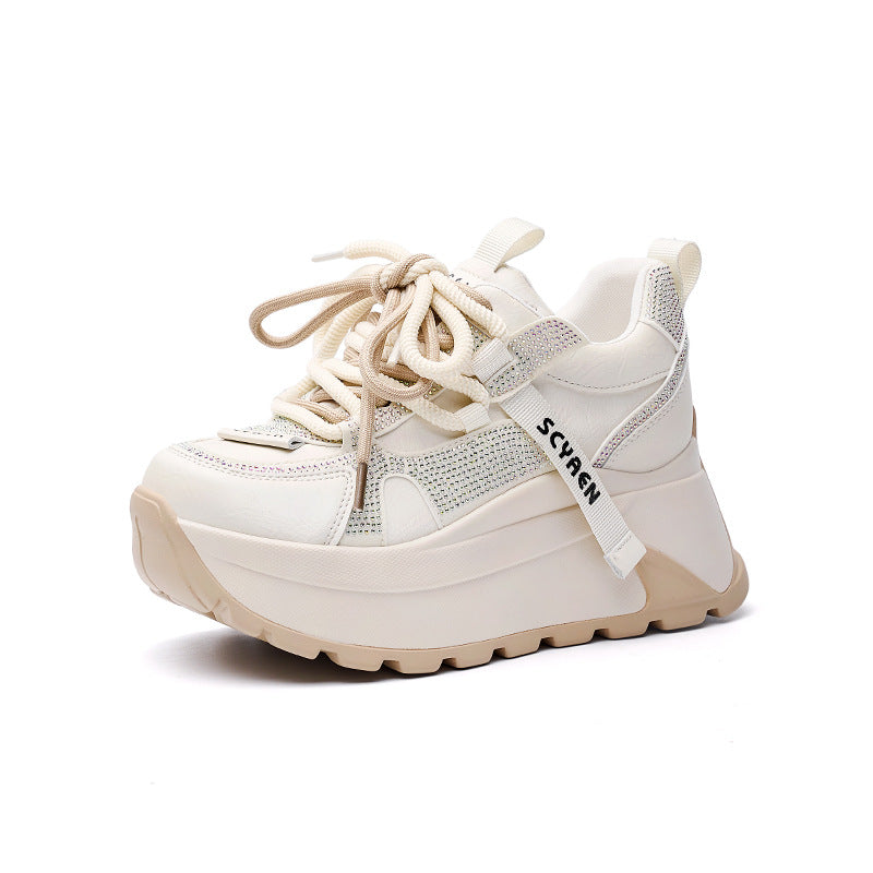 Women's Thick Bottom Cortez Spring Rhinestone Stylish Height Increasing Women's Sports Shoes