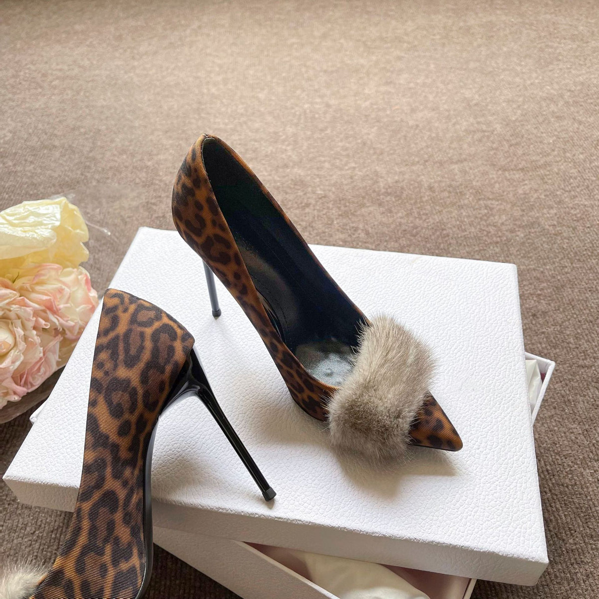 Women's Pointed High Stiletto Slip-on Shallow Mouth Mink Women's Fashion Shoes