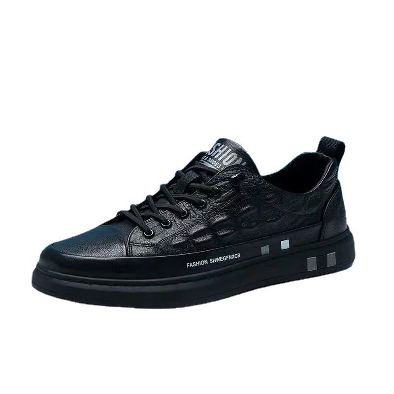 Men's Pattern Breathable Round Toe Sports Versatile Board Rubber Sole Raise Men's Shoes