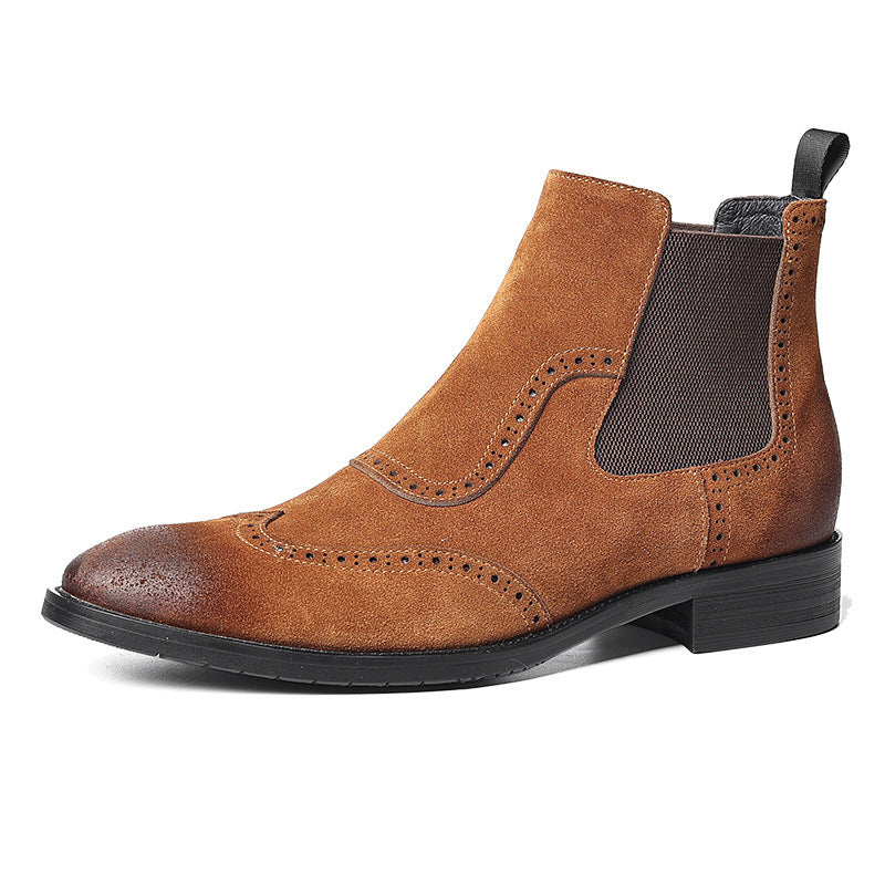 Men's Elastic Band Skin Suede Round Toe Boots