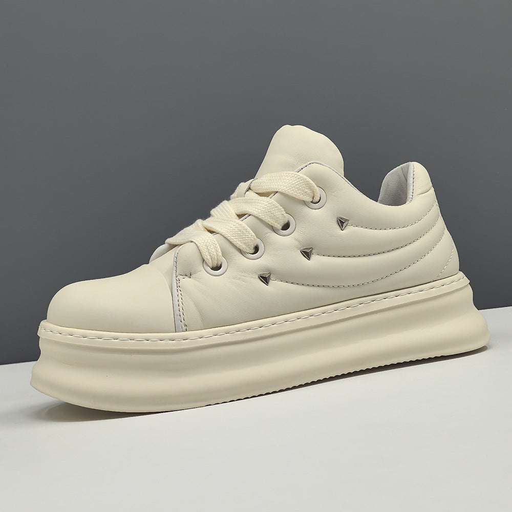 Men's Platform Fashionable Top Layer Cowhide Bread Sneakers