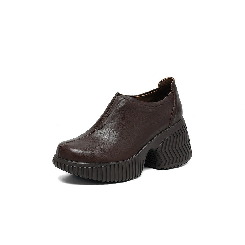 Women's Retro Round Head Slip-on Platform Small Commuter Women's Fashion Shoes