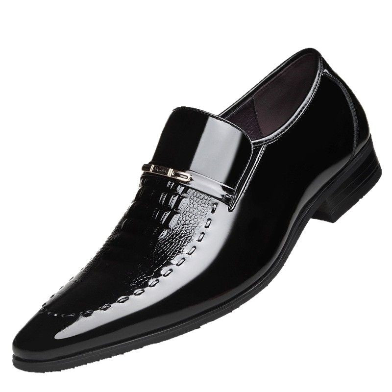 Men's Formal Wear Height Increasing Green Crocodile Pattern Korean Style Pointed Men's Business Leather Shoes