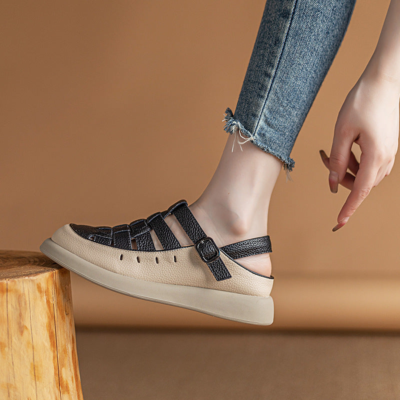 Women's Genuine Retro Closed Toe Flat Bottom Comfort Soft Sandals