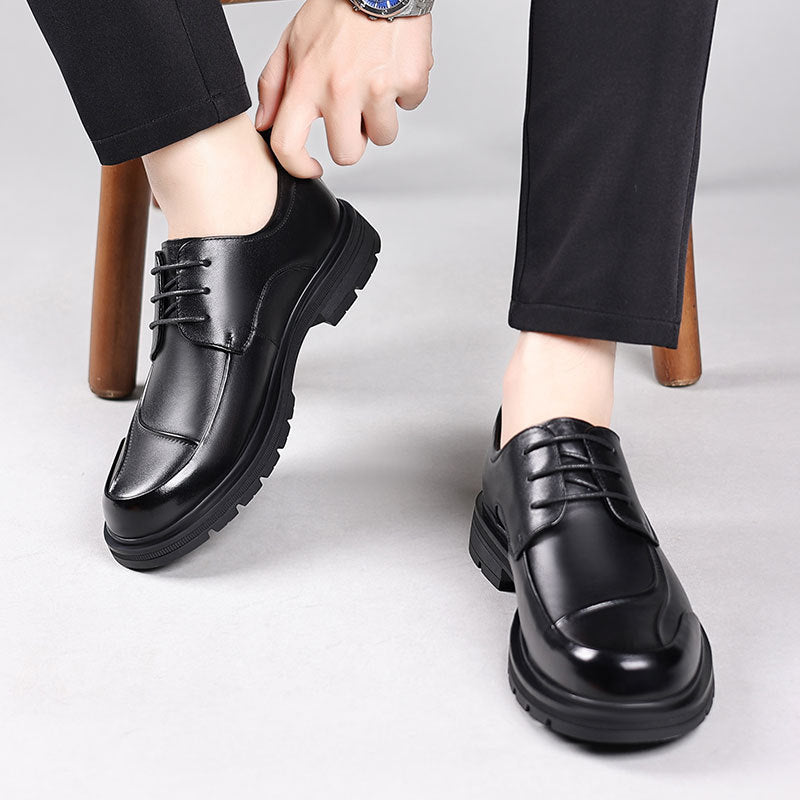 Men's Cowhide Business Spring Fashion Comfortable Big Head Derby Leather Shoes
