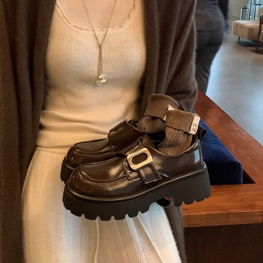 Women's Mom Preppy Style Square Buckle Slip-on Lofter Muffin Loafers