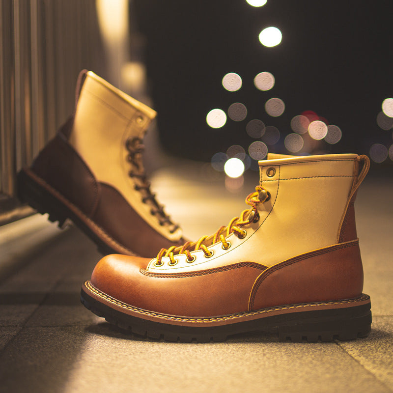 Men's Worker Genuine Martin White Patchwork Boots