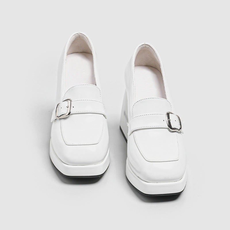 Women's Chunky Square Toe Versatile Single-layer Small Leather Shoes