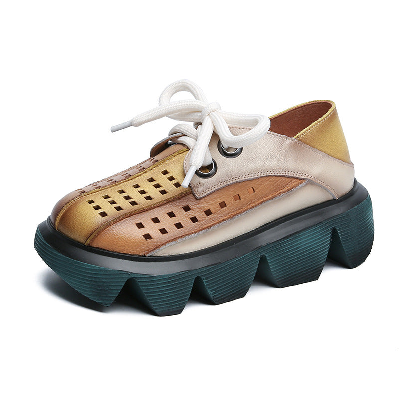 Women's Style Retro Platform Contrast Color Hollow Hole Top Layer Sandals